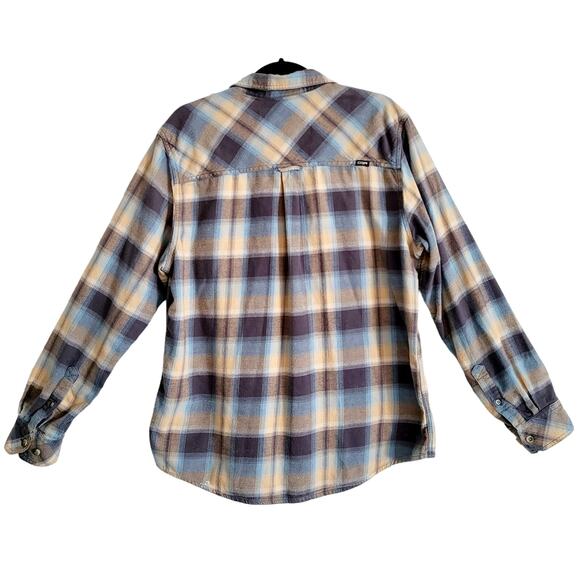 CQR Beige Gray Blue Plaid Flannel Corduroy 100% Cotton Button-Up Shirt Men's L - Picture 2 of 8